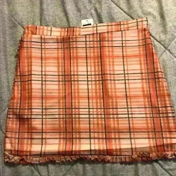 Urban Outfitters Orange Plaid Skirt with Ruffle Detail‎ NWT - Picture 3 of 6